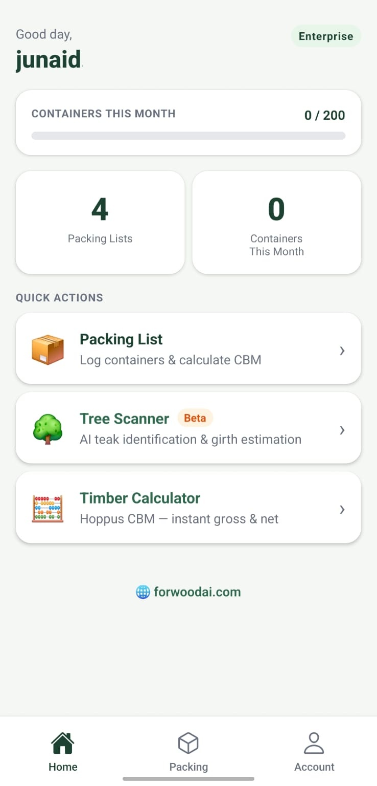 ForwoodAI dashboard home screen